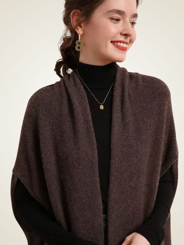 Elise - Dark Brown Cape Cashmere Cardigan | The Cashmere Studio