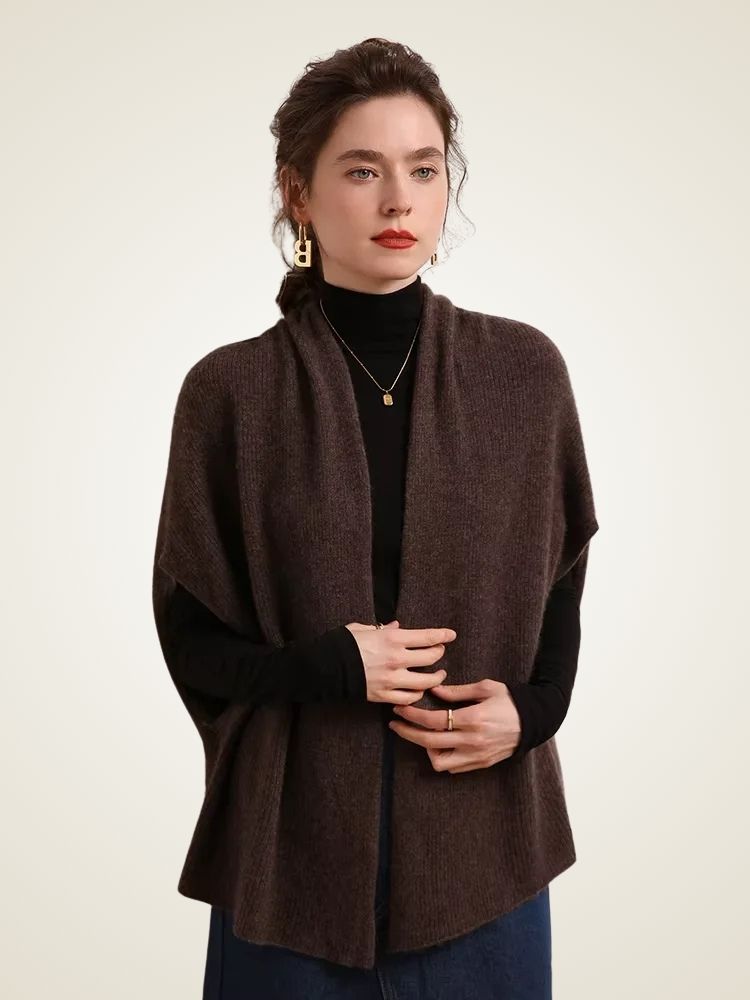 Elise - Dark Brown Cape Cashmere Cardigan | The Cashmere Studio