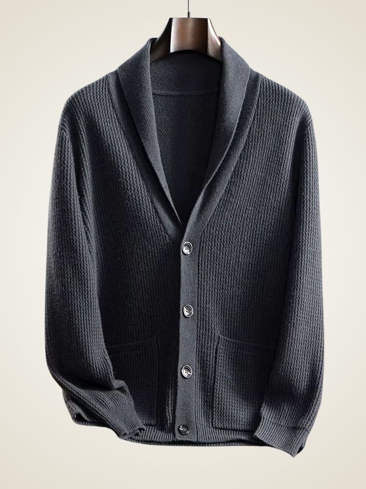 Andy - Dark Gray Textured Shawl Collar Cashmere Cardigan | The Cashmere Studio