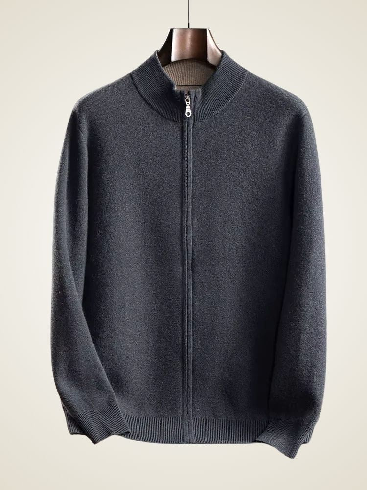 Brett - Dark Gray Zip Up Cashmere Cardigan | The Cashmere Studio