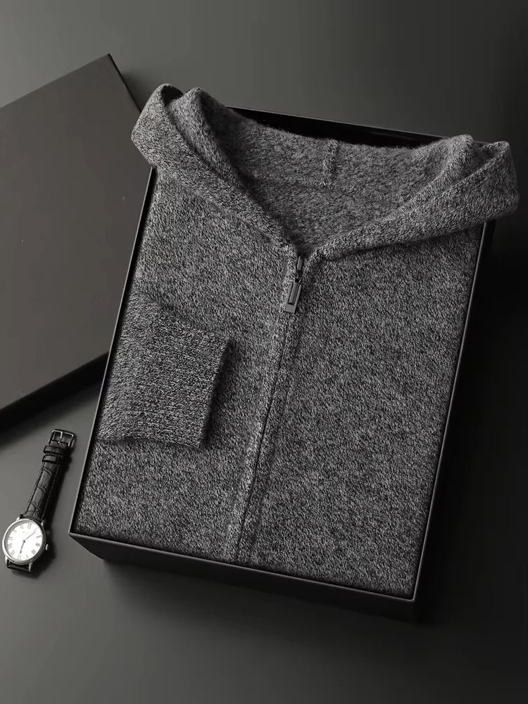 Cory - Dark Gray Heather Knit Cashmere Hoodie | The Cashmere Studio