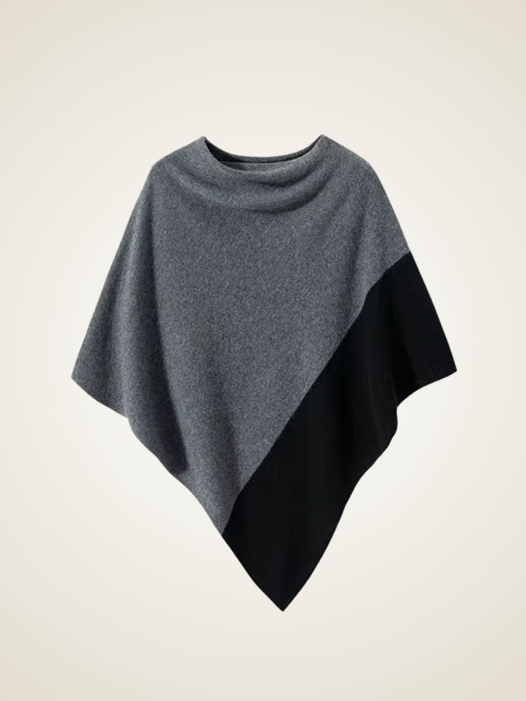 Nia - Dark Gray Two Tone Cashmere Poncho | The Cashmere Studio