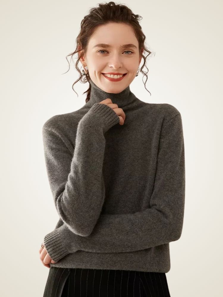 Anastasia - Dark Gray Cashmere Turtleneck | The Cashmere Studio