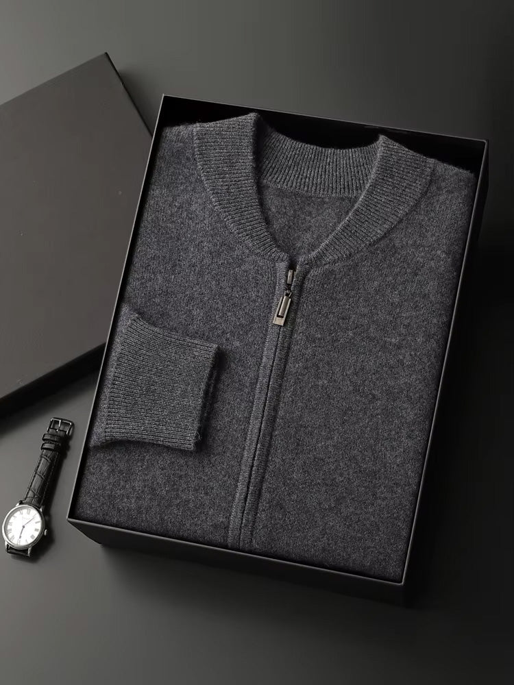 Cooper - Dark Gray Bomber Collar Cashmere Cardigan | The Cashmere Studio