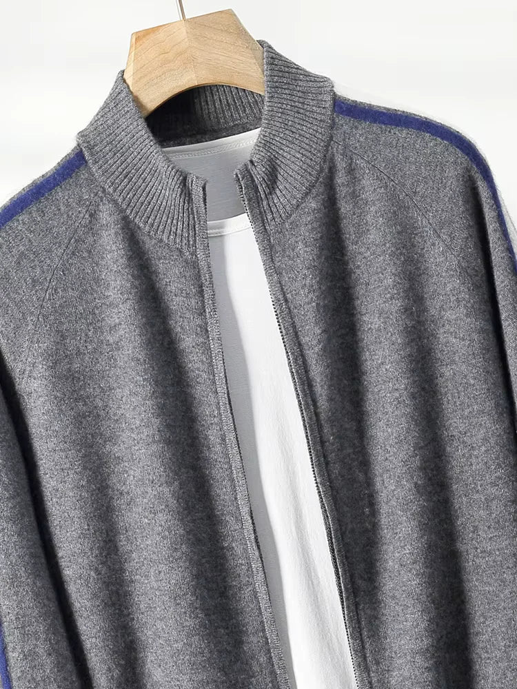 Carter - Gray Tricolore Cashmere Zip Up Cardigan | The Cashmere Studio