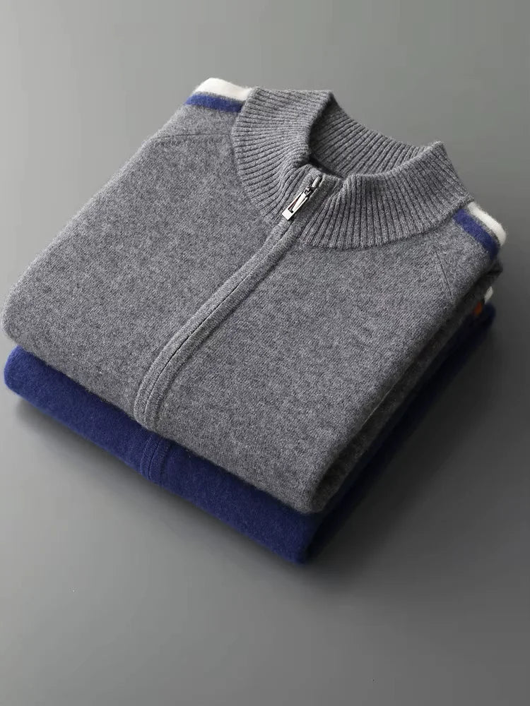 Carter - Gray Tricolore Cashmere Zip Up Cardigan | The Cashmere Studio