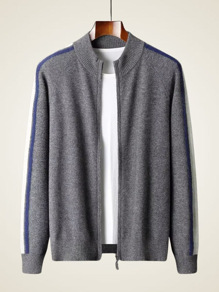 Carter - Tricolore Cashmere Zip Up Cardigan | The Cashmere Studio
