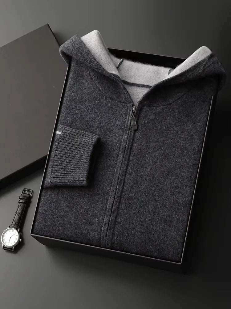 Colin - Dark Gay Zip Up Cashmere Hoodie | The Cashmere Studio