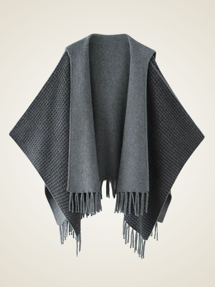 Nathalie - Dark Gray Reversible Hooded Cashmere Cape | The Cashmere Studio