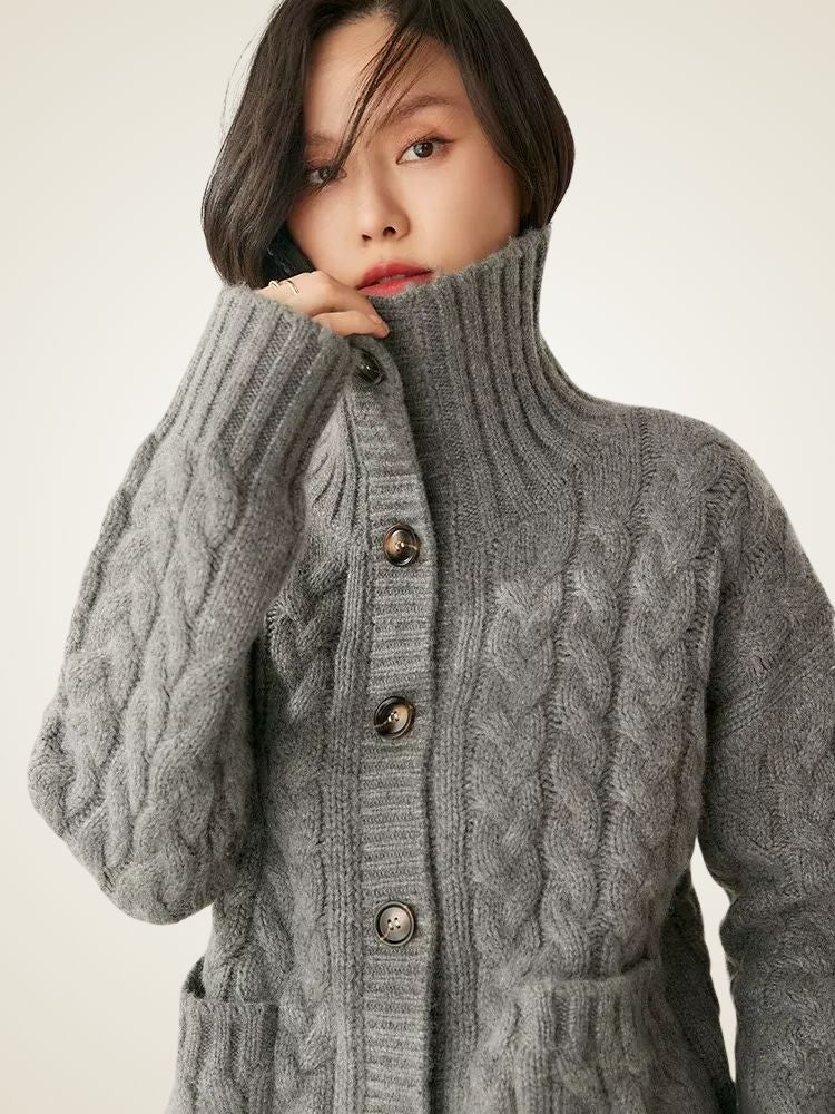 Laura - Dark Gray Cable Knit Cashmere Cardigan | The Cashmere Studio