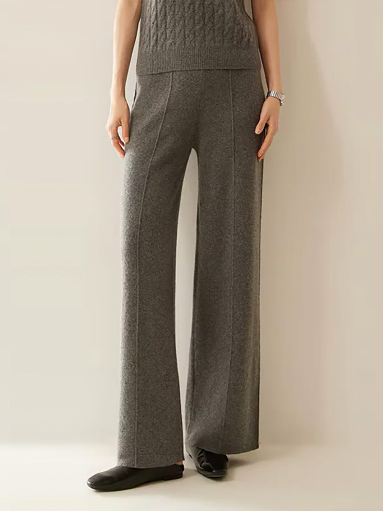 Kaila - Dark Gray Wide Leg Cashmere Pants | The Cashmere Studio