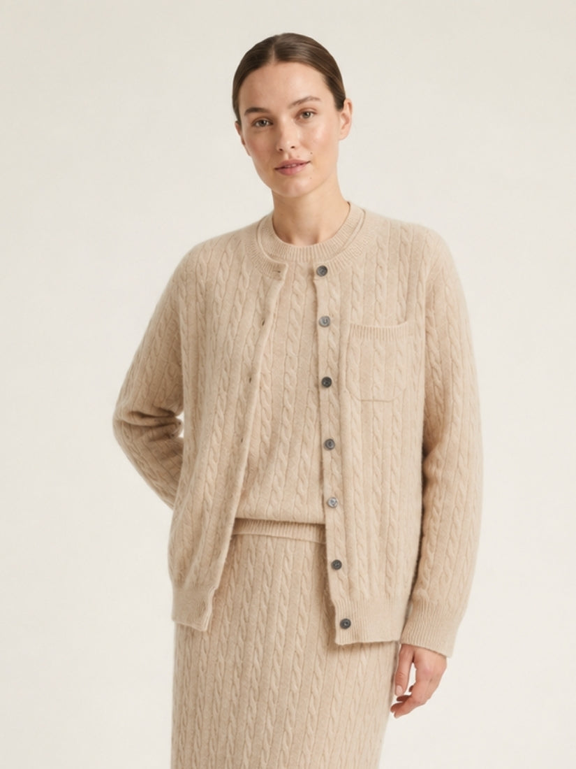 Daryssa — Beige Button Front Cashmere Cardigan | The Cashmere Studio