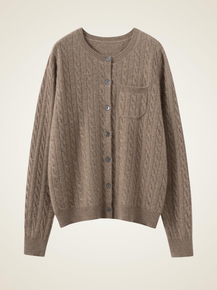 Daryssa — Taupe Button Front Cashmere Cardigan | The Cashmere Studio