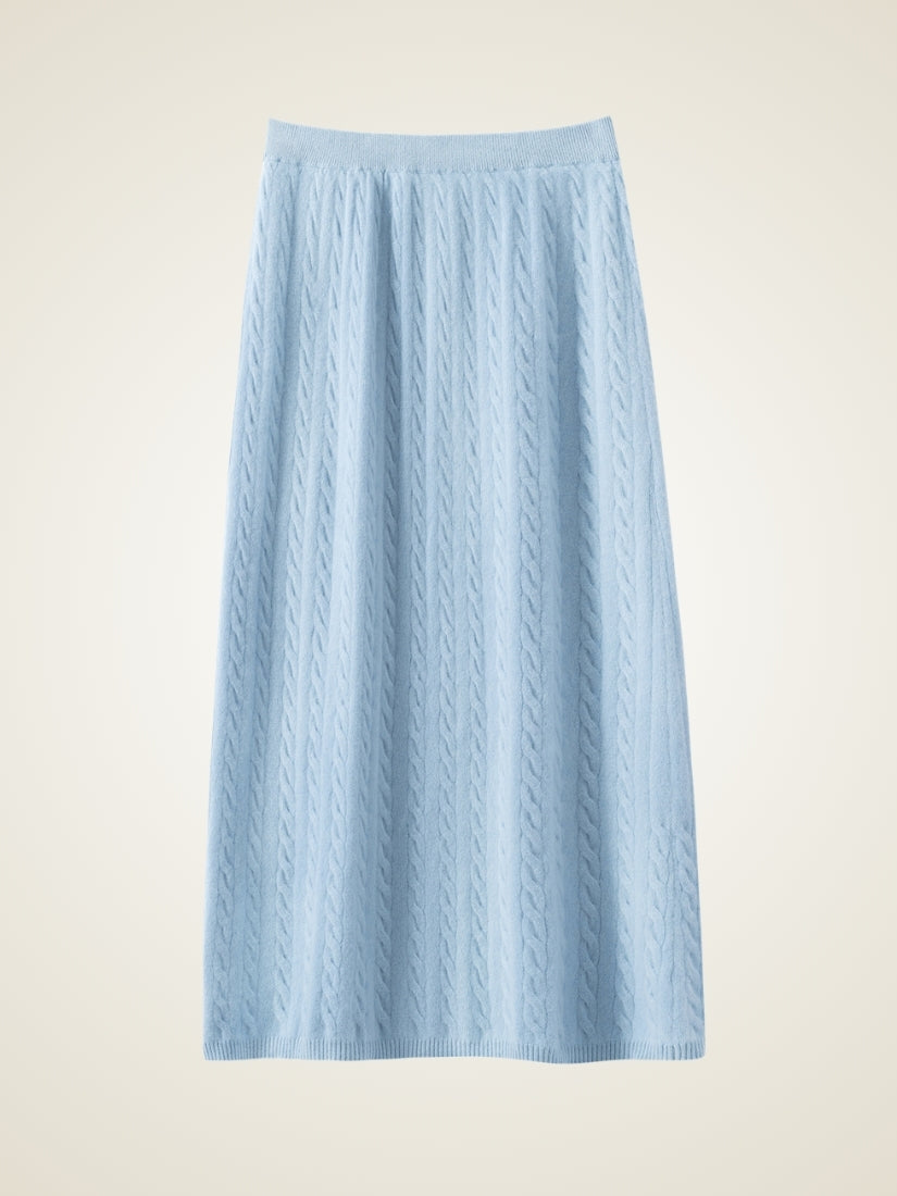 Daryssa — Light Blue Cable Knit Cashmere Midi Skirt | The Cashmere Studio