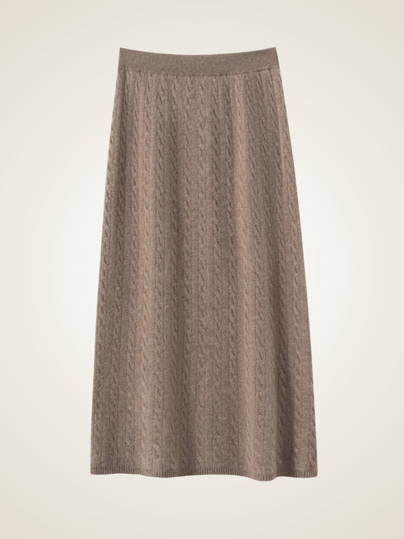 Daryssa — Dark Gray Cable Knit Cashmere Midi Skirt | The Cashmere Studio