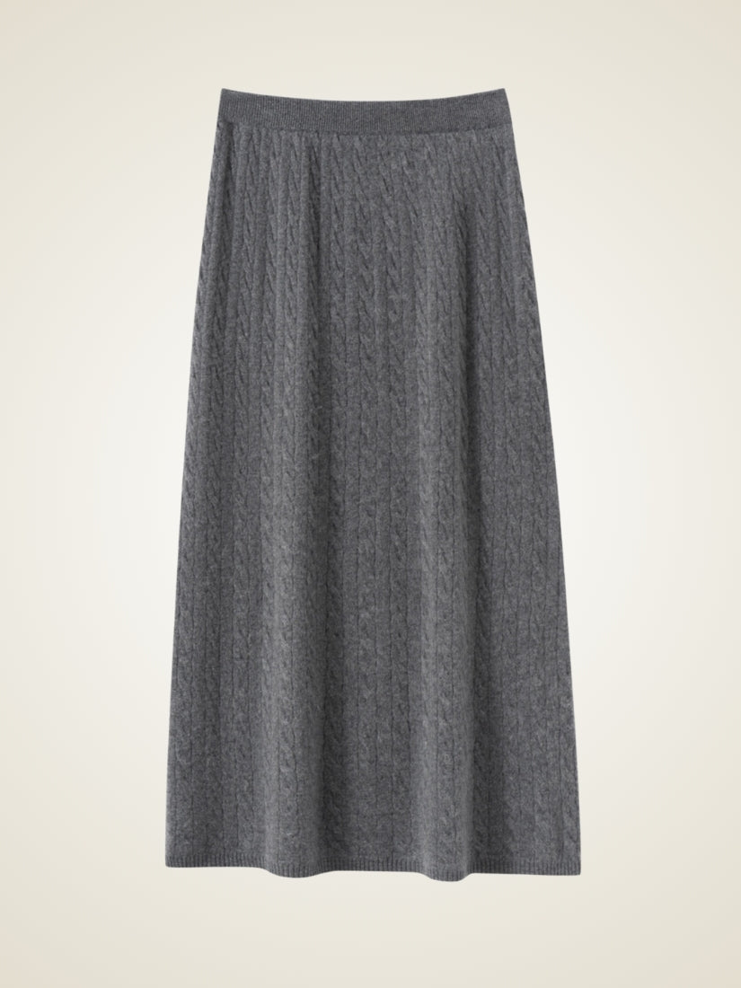 Daryssa — Taupe Cable Knit Cashmere Midi Skirt | The Cashmere Studio