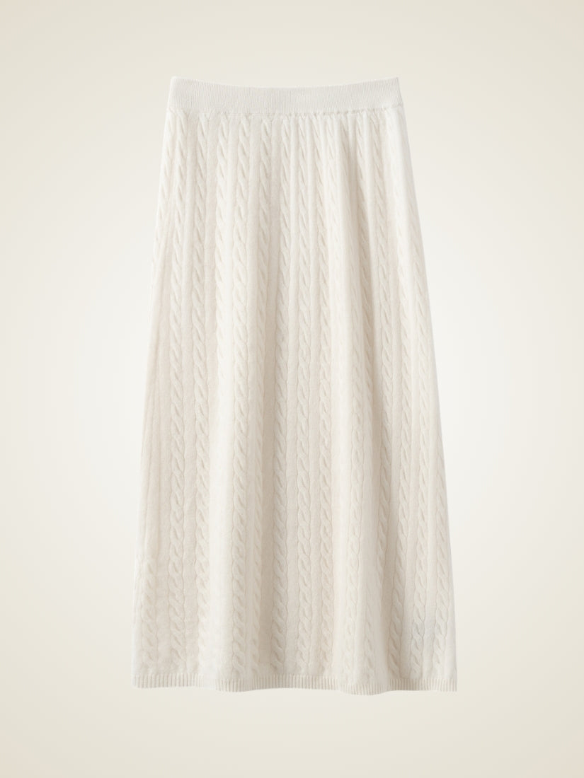 Daryssa — Ivory Cable Knit Cashmere Midi Skirt | The Cashmere Studio