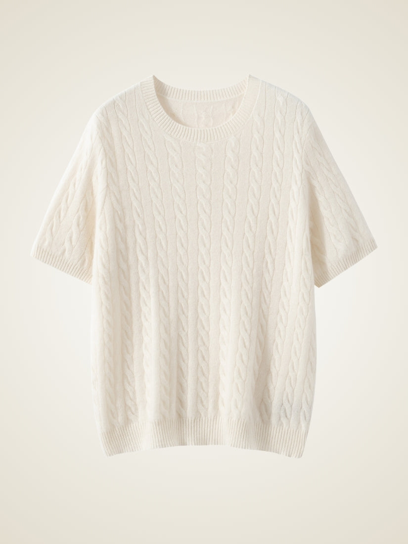 Daryssa — Ivory Short Sleeve Cashmere Top | The Cashmere Studio