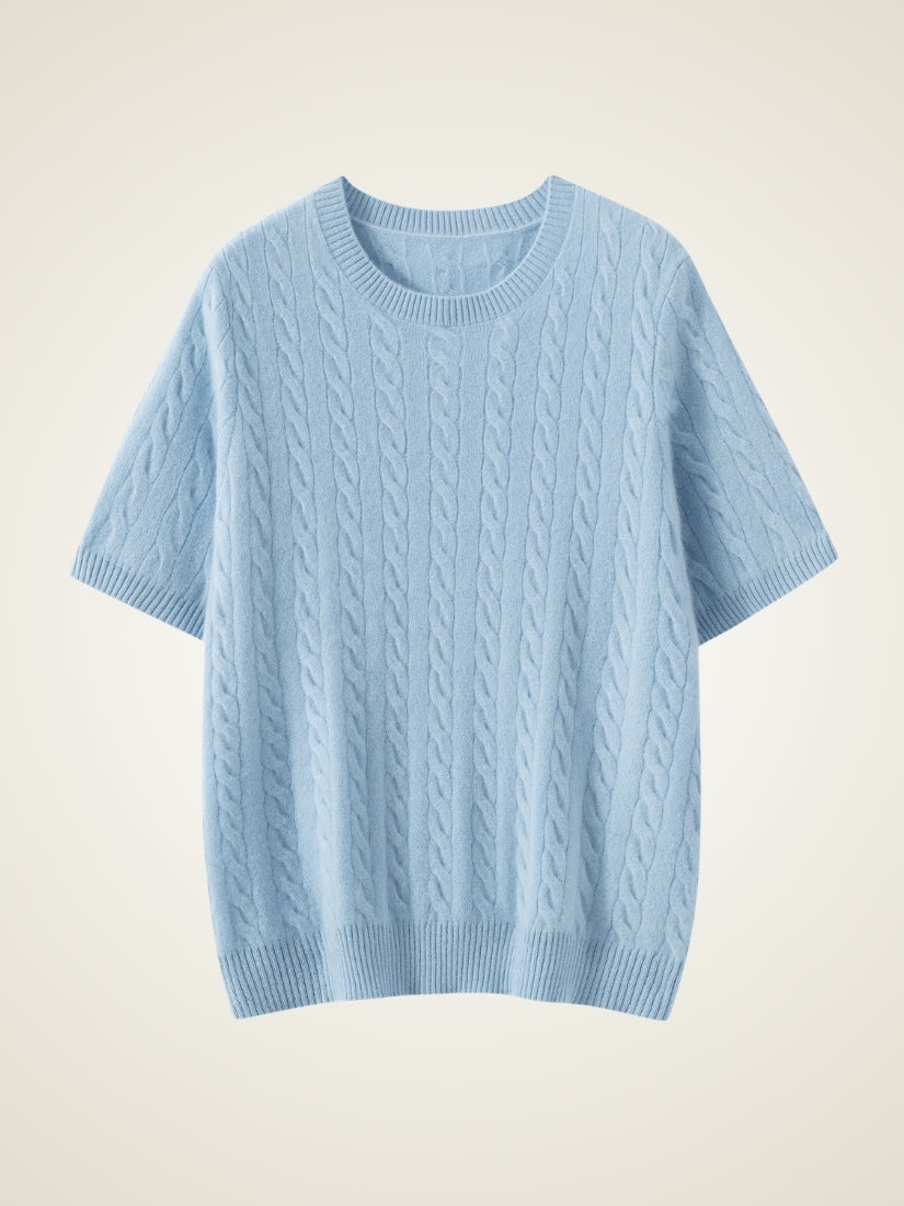 Daryssa — Light Blue Short Sleeve Cashmere Top | The Cashmere Studio