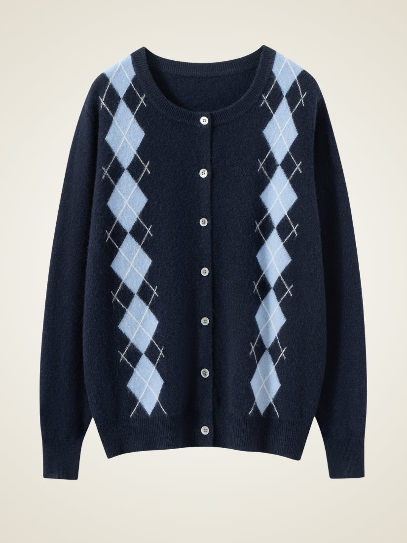 Delyssa — Argyle Cashmere Cardigan | The Cashmere Studio