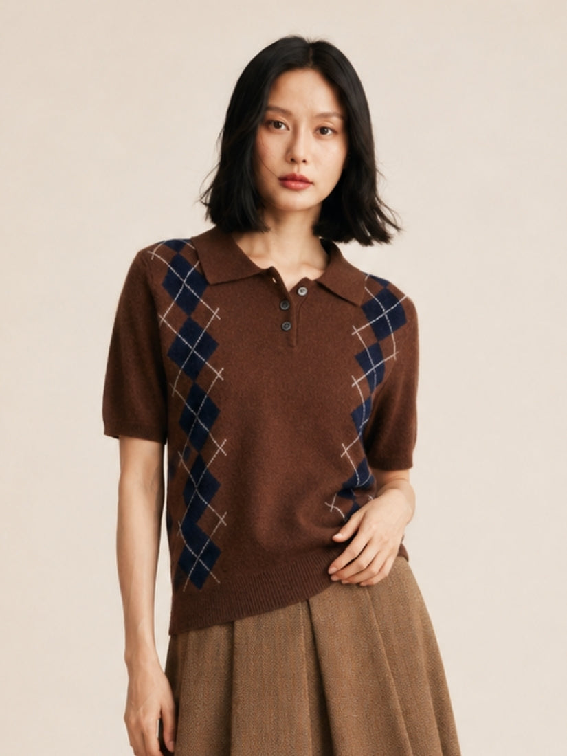 Delyssa — Coffee Argyle Cashmere Top | The Cashmere Studio