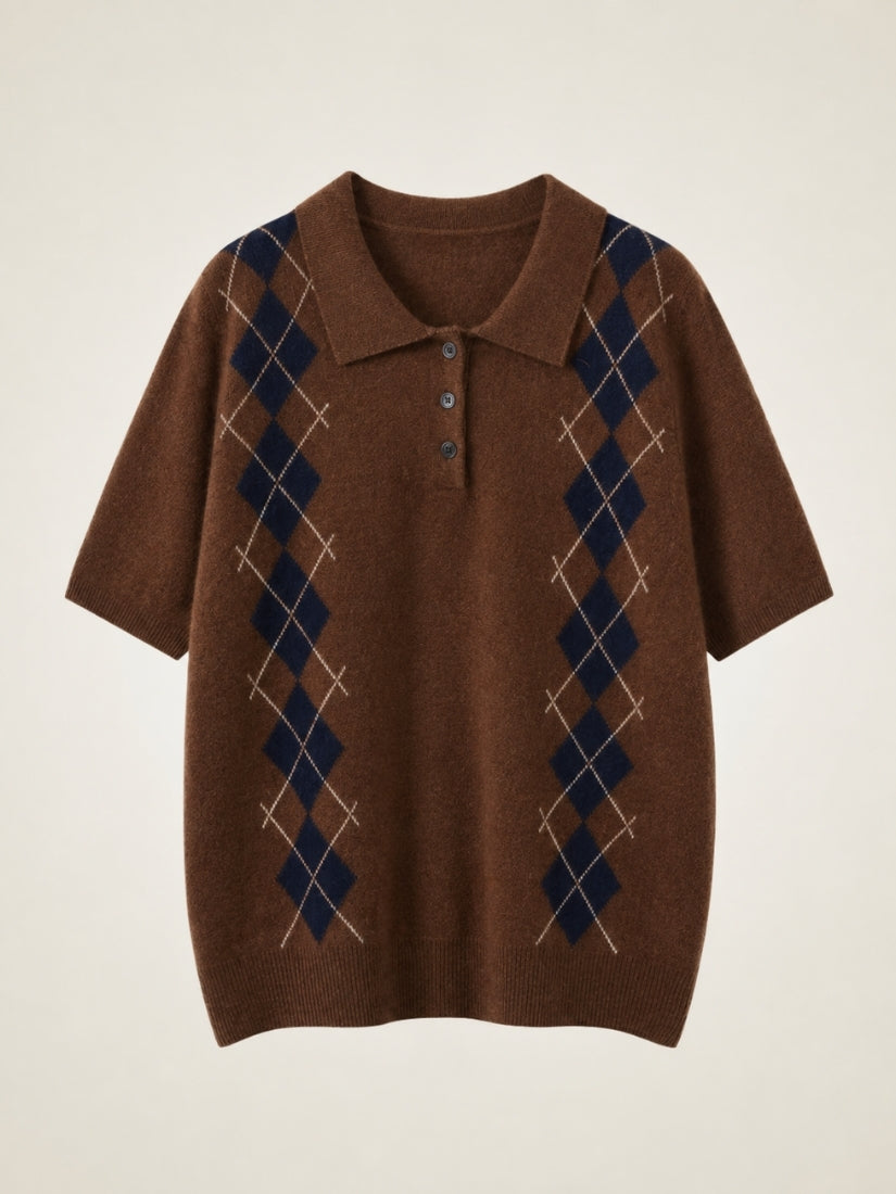 Delyssa — Coffee Argyle Cashmere Top | The Cashmere Studio