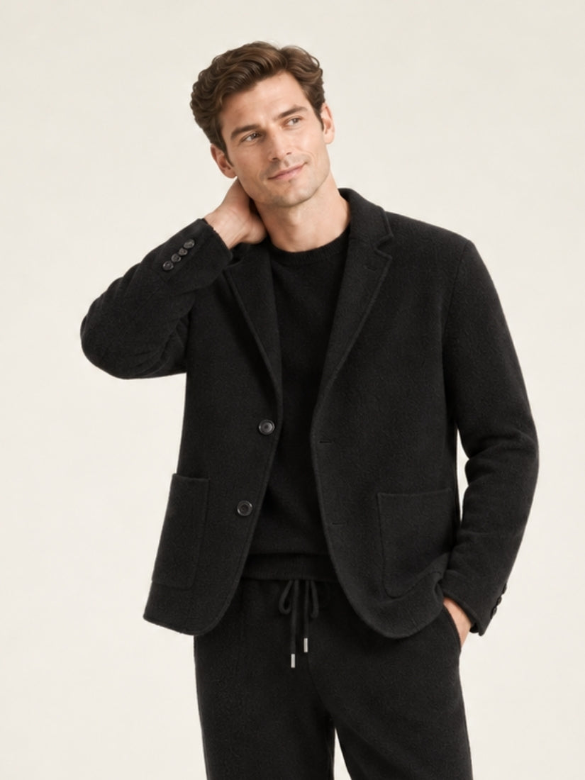 Draven — Black Blazer-Style Cashmere Cardigan | The Cashmere Studio