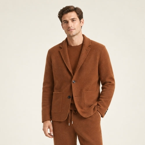 Draven — Dark Caramel Blazer-Style Cashmere Cardigan | The Cashmere Studio
