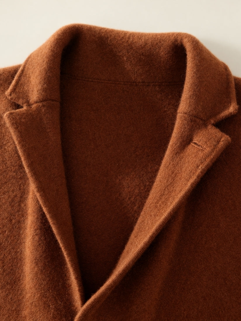 Draven — Dark Caramel Cashmere Blazer Notch Lapel Detail | The Cashmere Studio