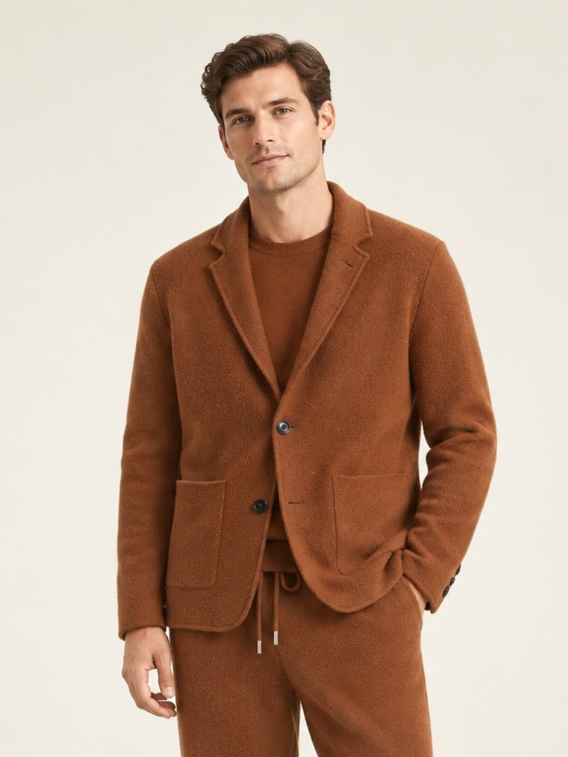 Draven — Dark Caramel Blazer-Style Cashmere Cardigan | The Cashmere Studio