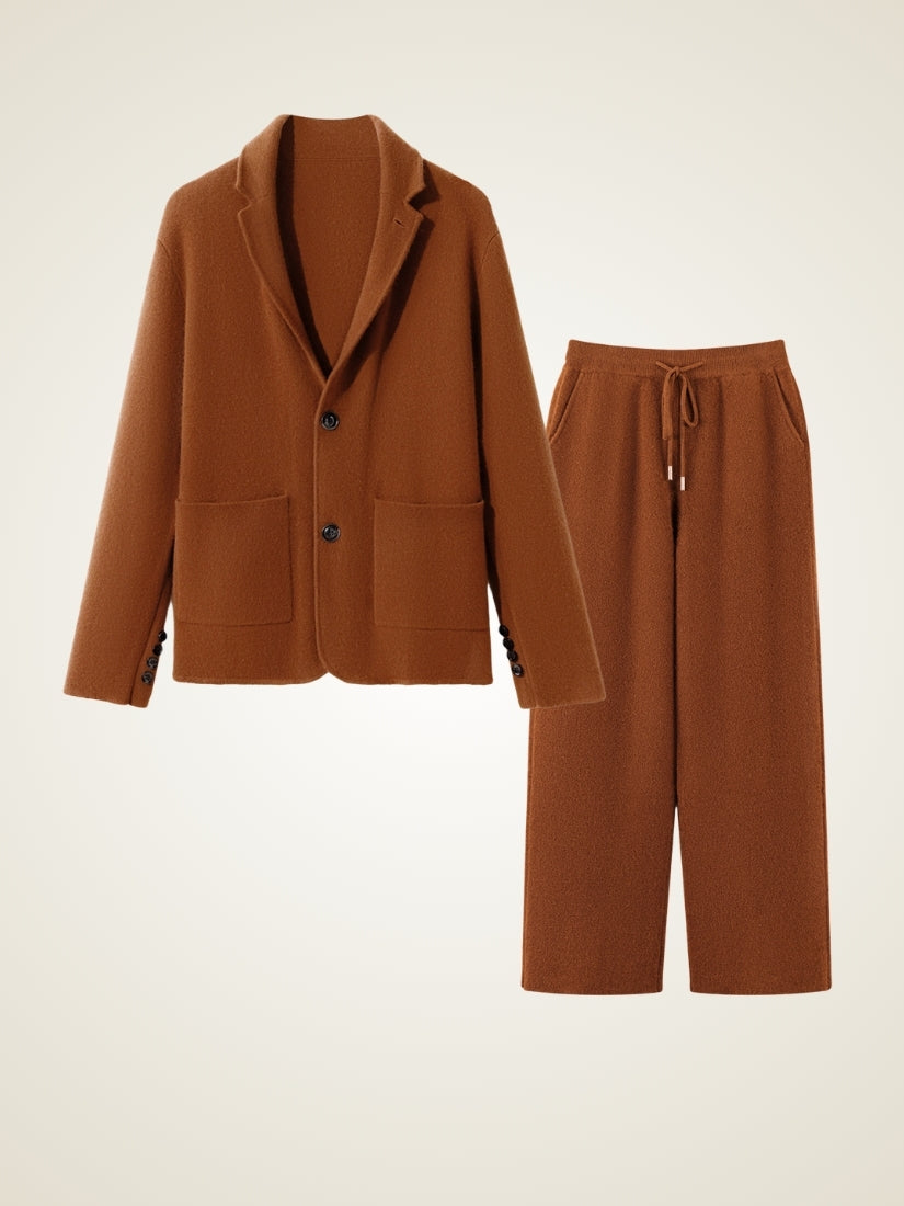 Draven — Dark Caramel Cashmere Blazer & Wide-Leg Pants Set | The Cashmere Studio