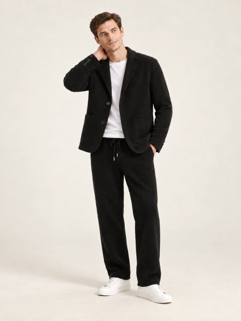 Draven — Dark Caramel Cashmere Blazer Cardigan & Wide-Leg Pants Set | The Cashmere Studio