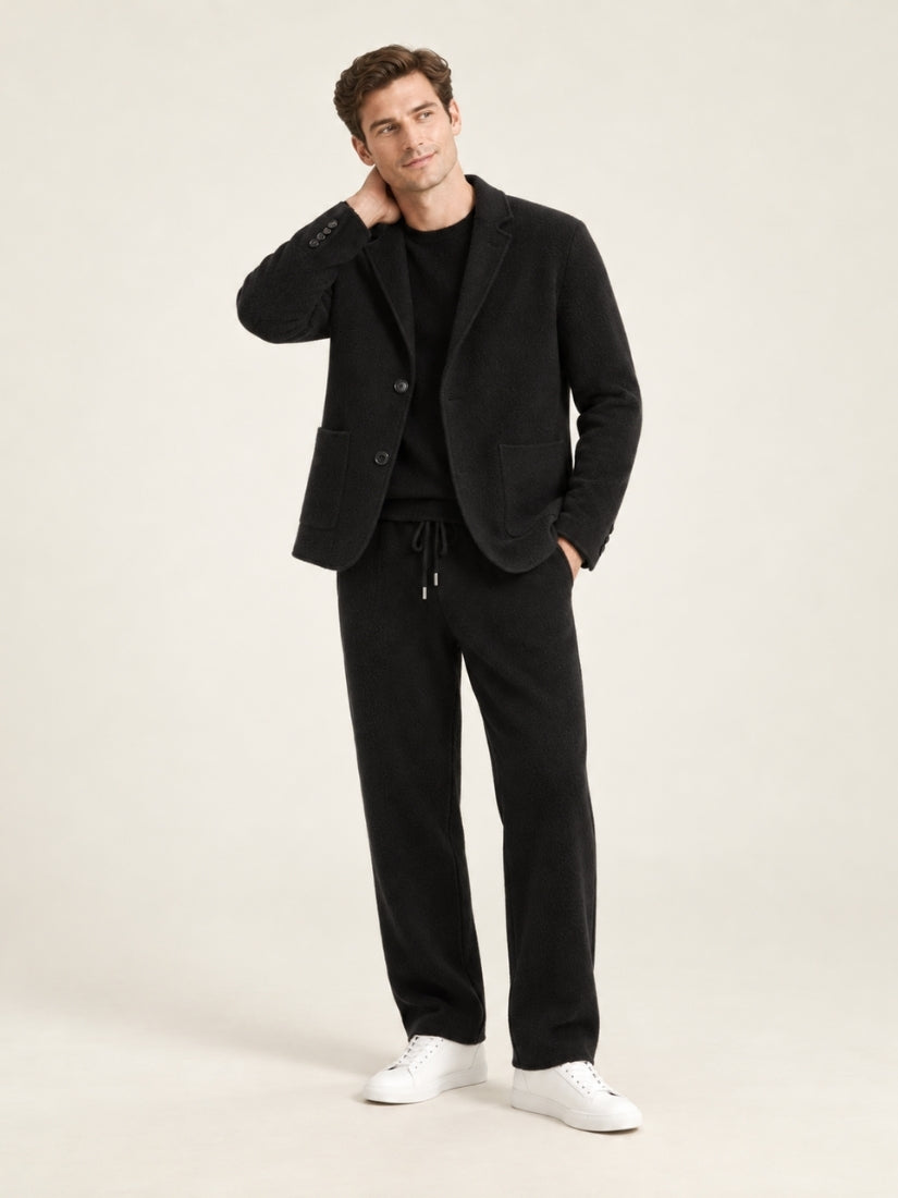 Draven — Black Cashmere Blazer Cardigan & Wide-Leg Pants Set | The Cashmere Studio