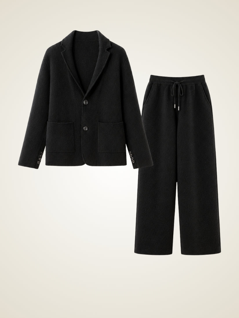 Draven — Black Cashmere Blazer & Wide-Leg Pants Set | The Cashmere Studio