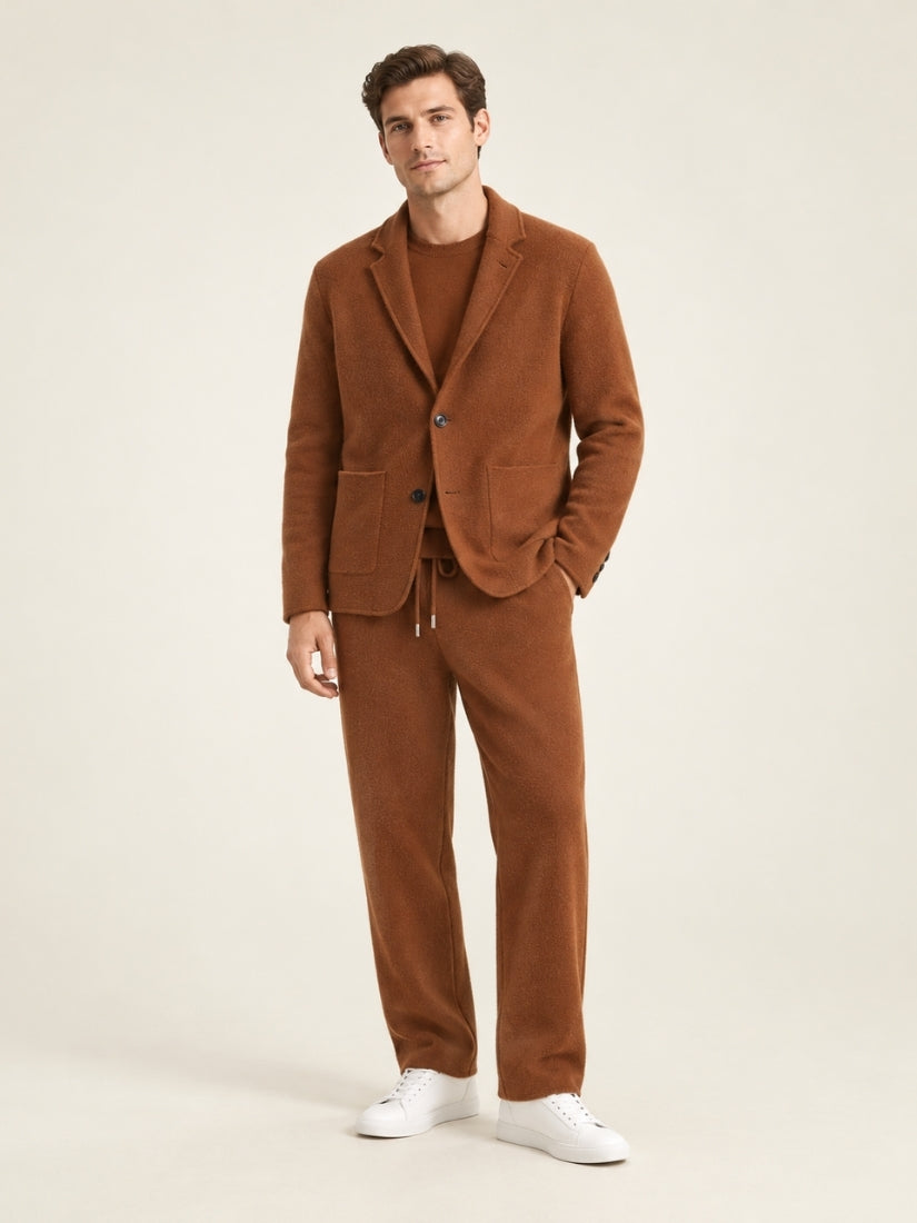 Draven — Dark Caramel Cashmere Blazer Cardigan & Wide-Leg Pants Set | The Cashmere Studio