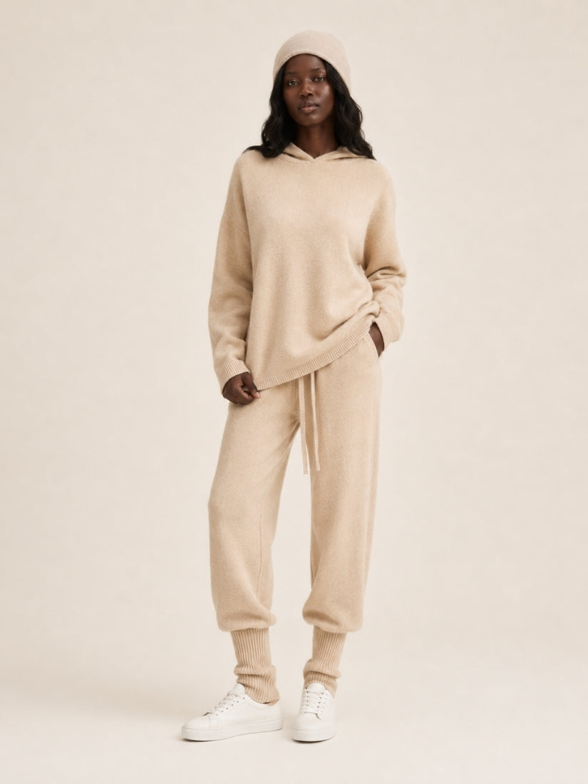 Dravena — Beige Cashmere Hoodie Set | The Cashmere Studio