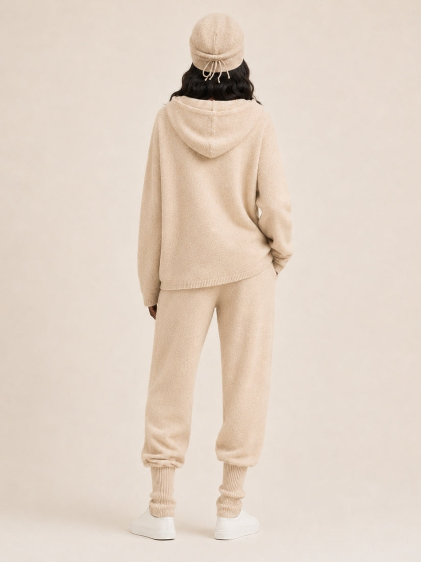 Dravena — Beige Cashmere Hoodie Set | The Cashmere Studio