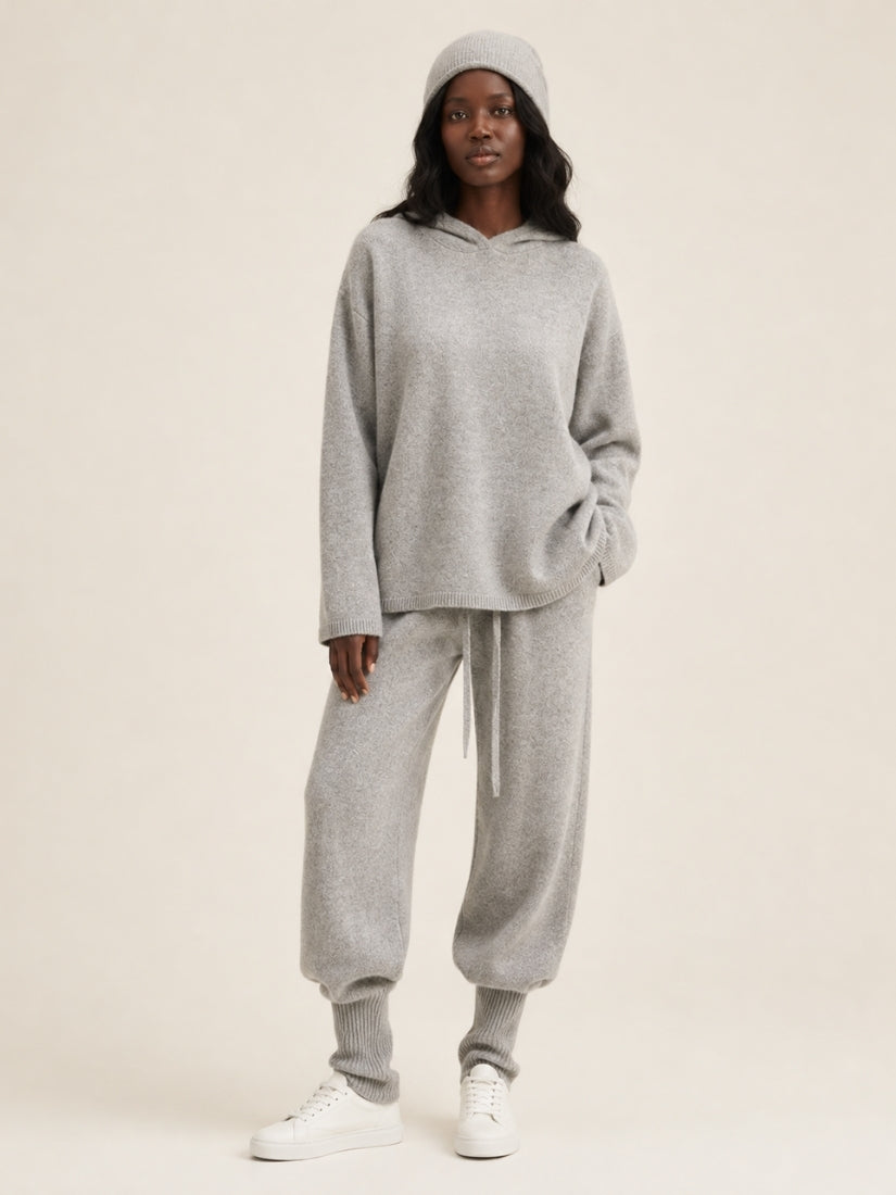 Dravena — Light Gray Cashmere Hoodie Set | The Cashmere Studio