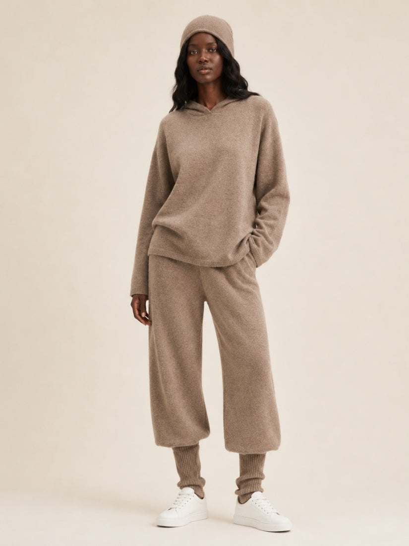 Dravena — Taupe Cashmere Hoodie Set | The Cashmere Studio