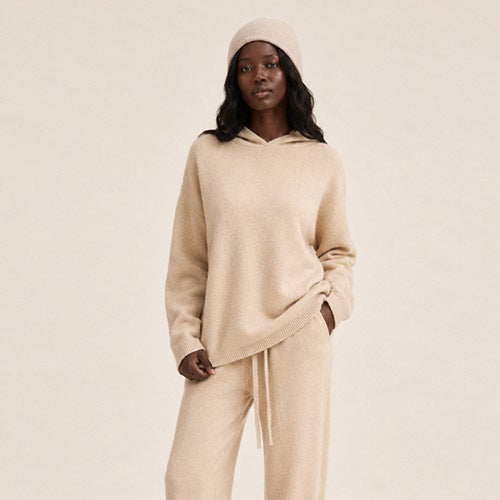 Dravena — Beige Oversized Cashmere Hoodie | The Cashmere Studio