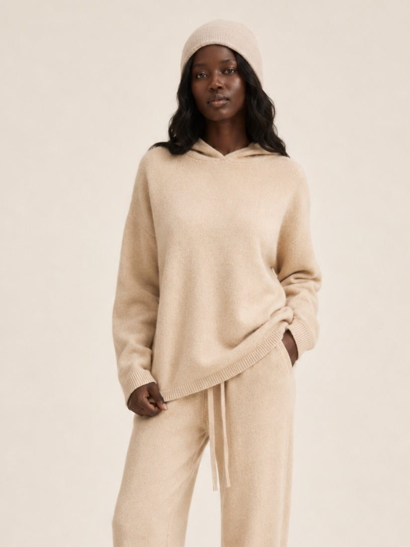 Dravena — Beige Oversized Cashmere Hoodie | The Cashmere Studio