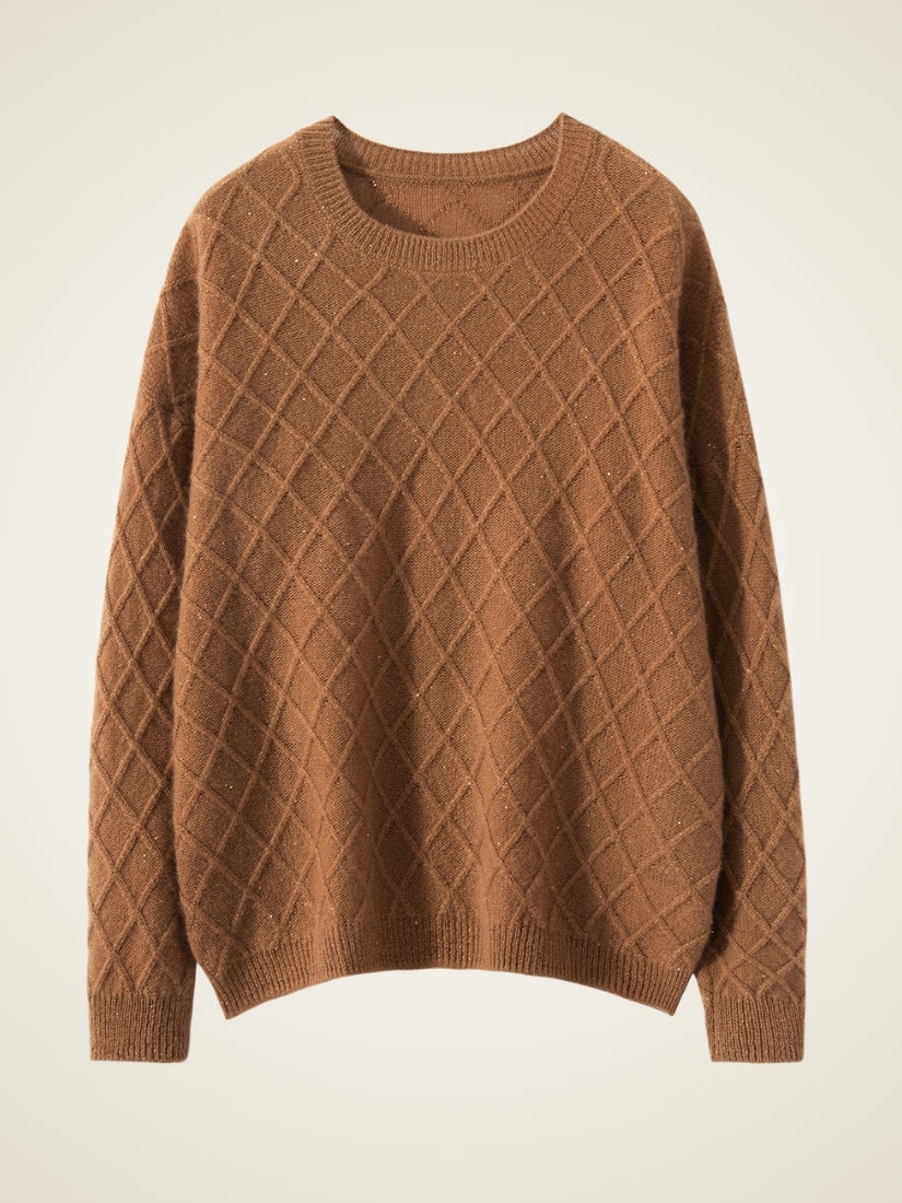 Elarith - Rust Diamond Knit Cashmere Sweater | The Cashmere Studio
