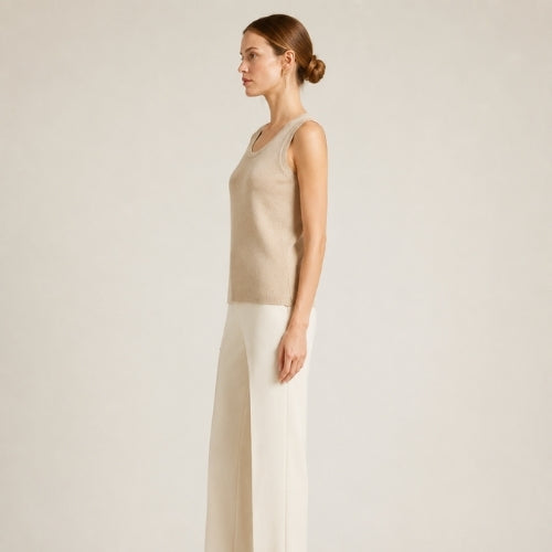 Elowra - Beige Sleeveless Cashmere Tank | The Cashmere Studio