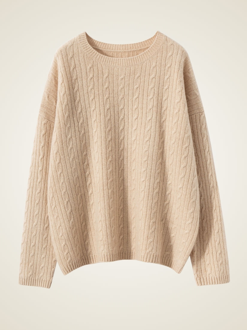 Emirelda - Beige Cashmere Cable-Knit Sweater | The Cashmere Studio