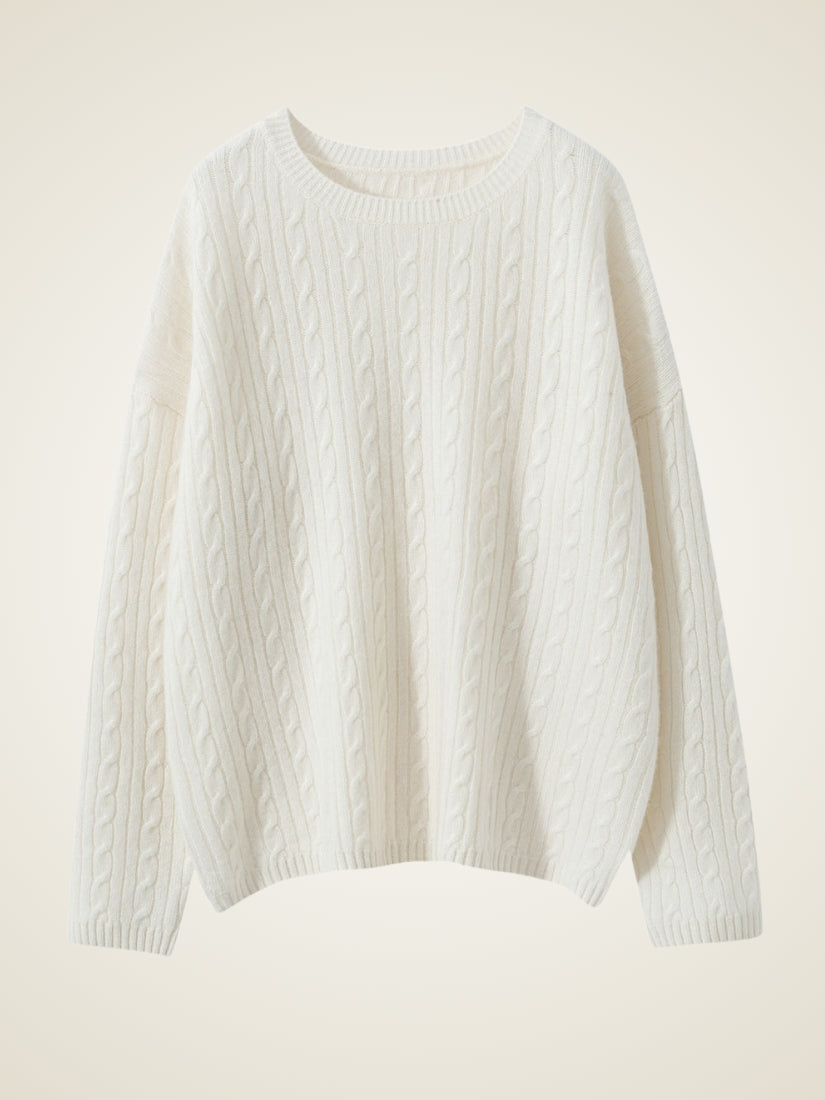 Emirelda - Ivory Cashmere Cable-Knit Sweater | The Cashmere Studio