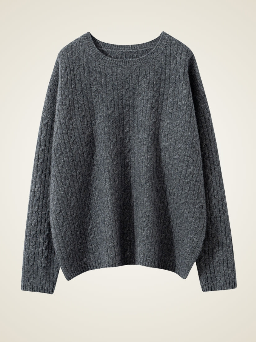 Emirelda - Dark Gray Cashmere Cable-Knit Sweater | The Cashmere Studio