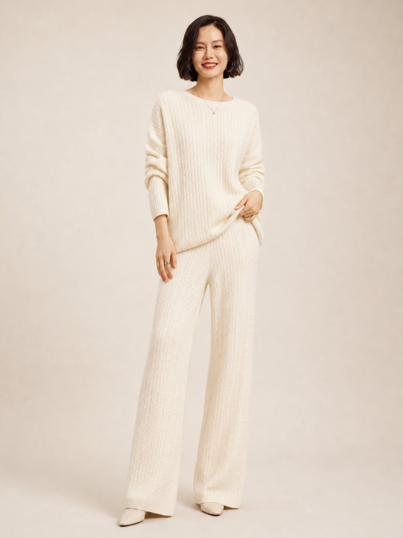 Emirelda - Ivory Cable-Knit Cashmere Set | The Cashmere Studio