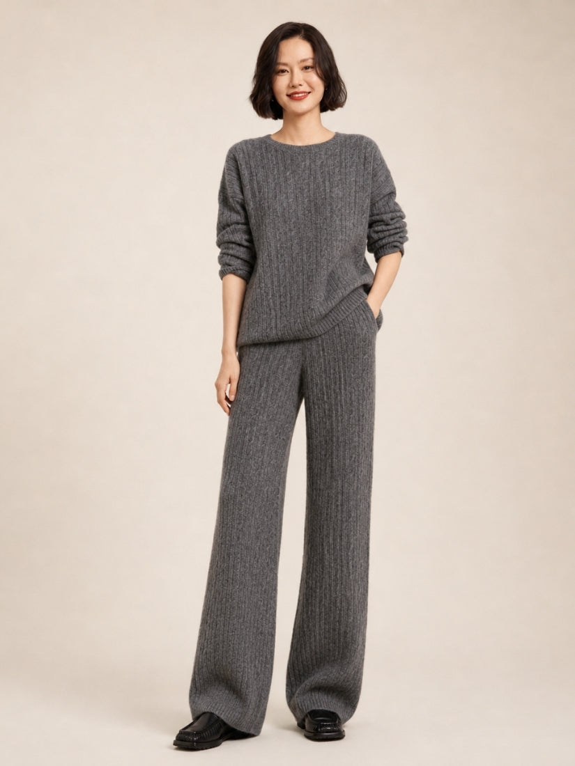 Emirelda - Dark Gray Cable-Knit Cashmere Set | The Cashmere Studio