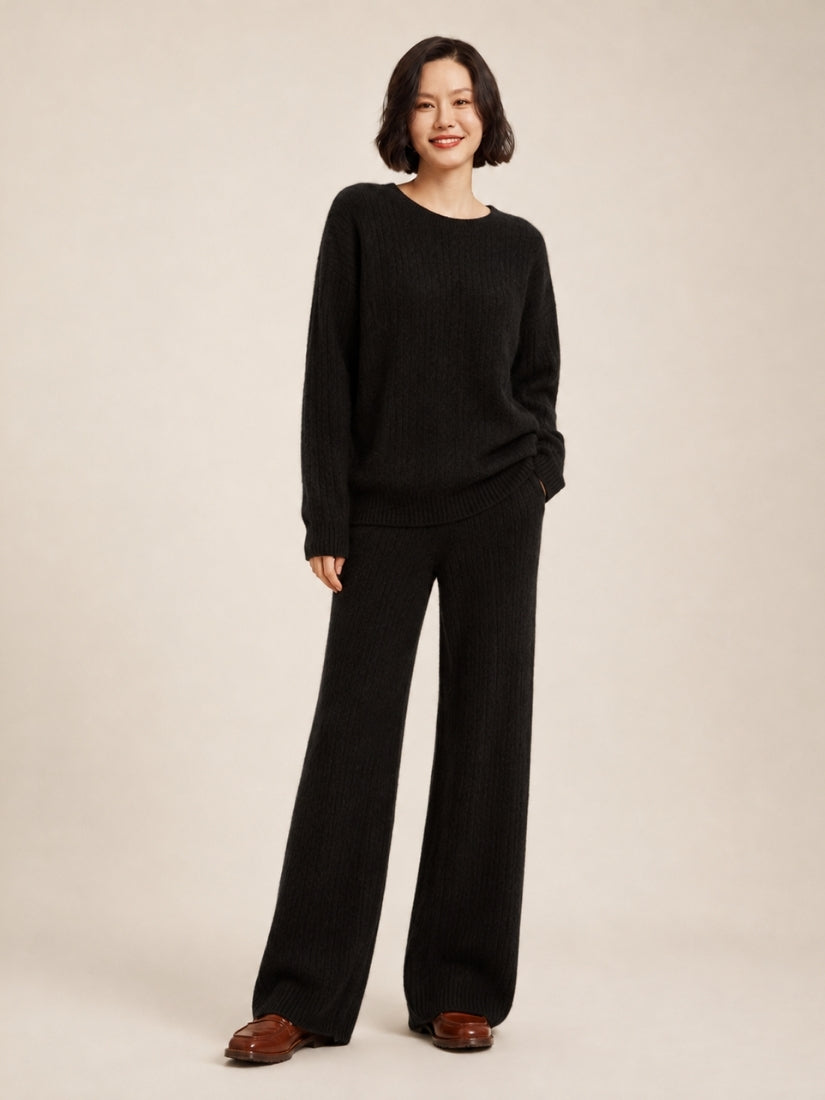 Emirelda - Black Cable-Knit Cashmere Set | The Cashmere Studio