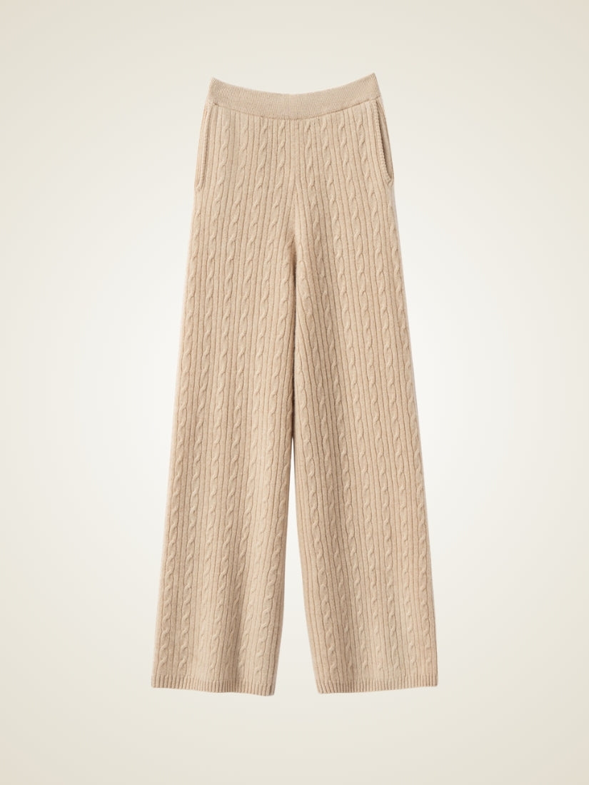 Emirelda - Beige Cashmere Wide-Leg Pants | The Cashmere Studio